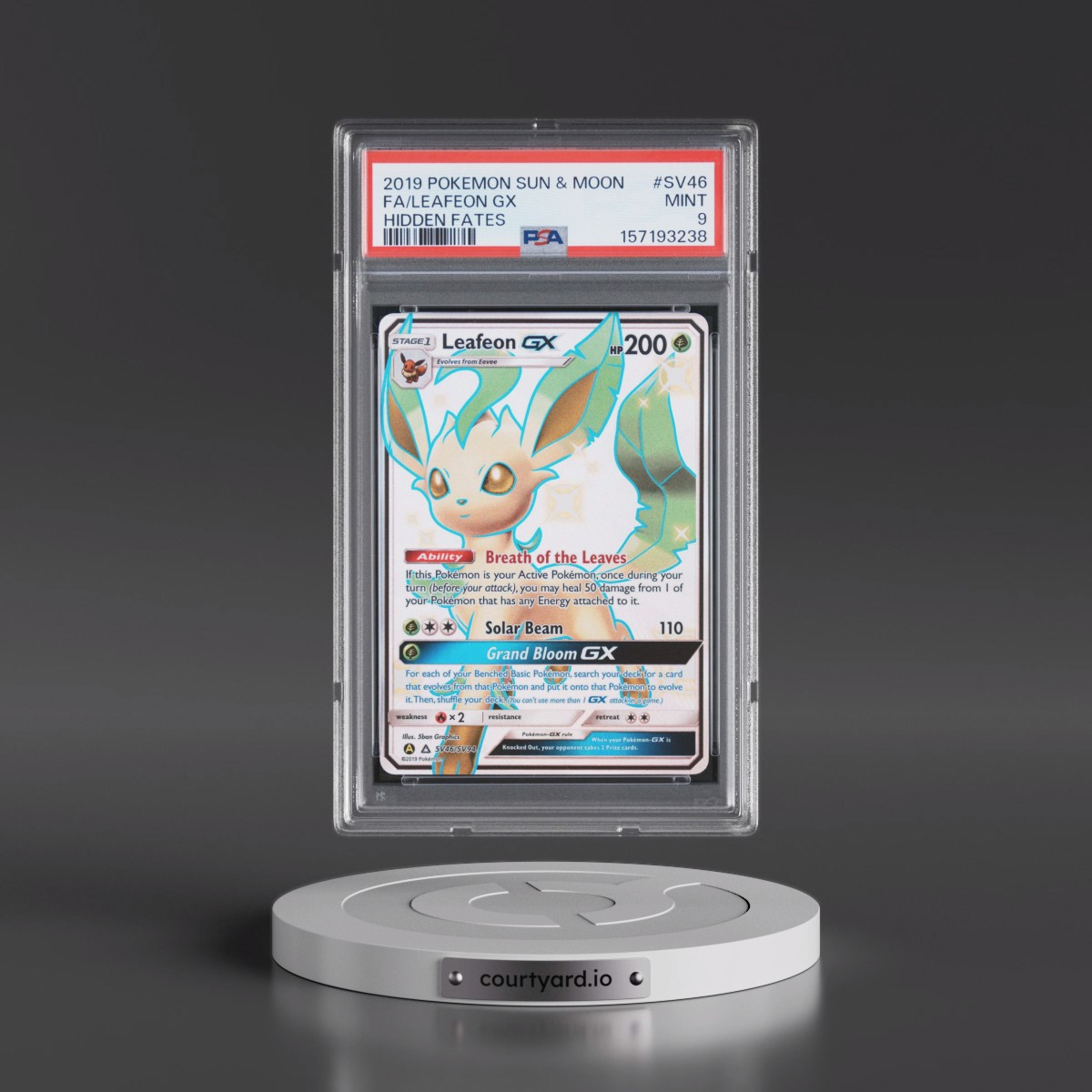 2019 Pokémon Sun & Moon Hidden Fates #SV46 Leafeon GX - Holo Full Art (PSA 9 MINT)