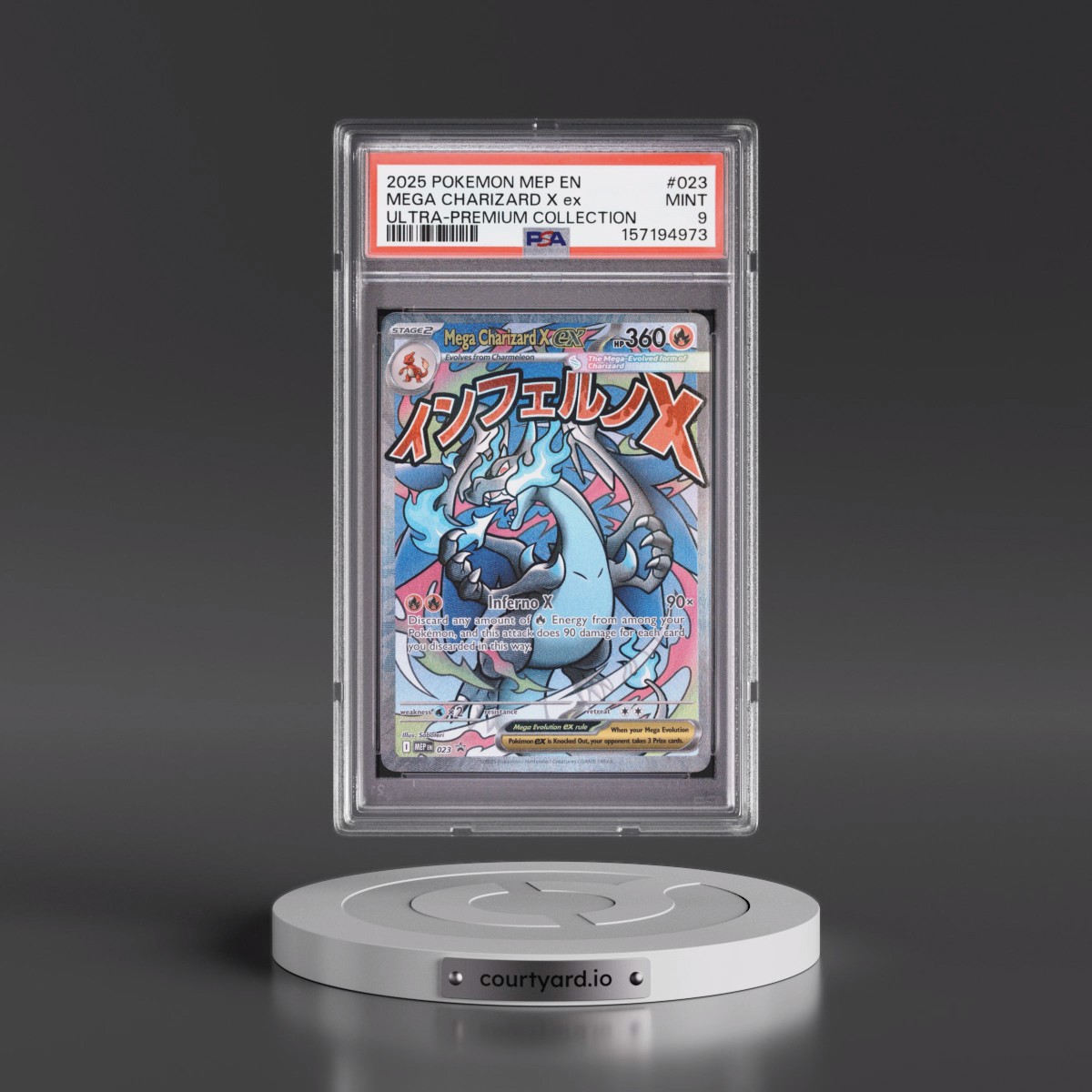 2025 Pokémon Mep EN-Me Black Star Promo #023 Mega Charizard X EX - Holo Mega Charizard X EX Ultra-Premium Collection (PSA 9 MINT)