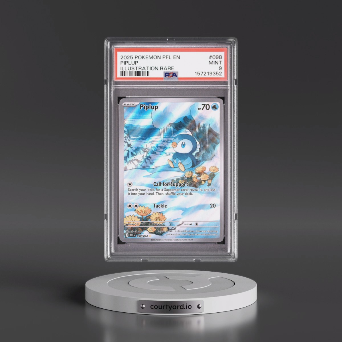 2025 Pokémon Pfl EN-Phantasmal Flames #098 Piplup - Illustration Rare (PSA 9 MINT)