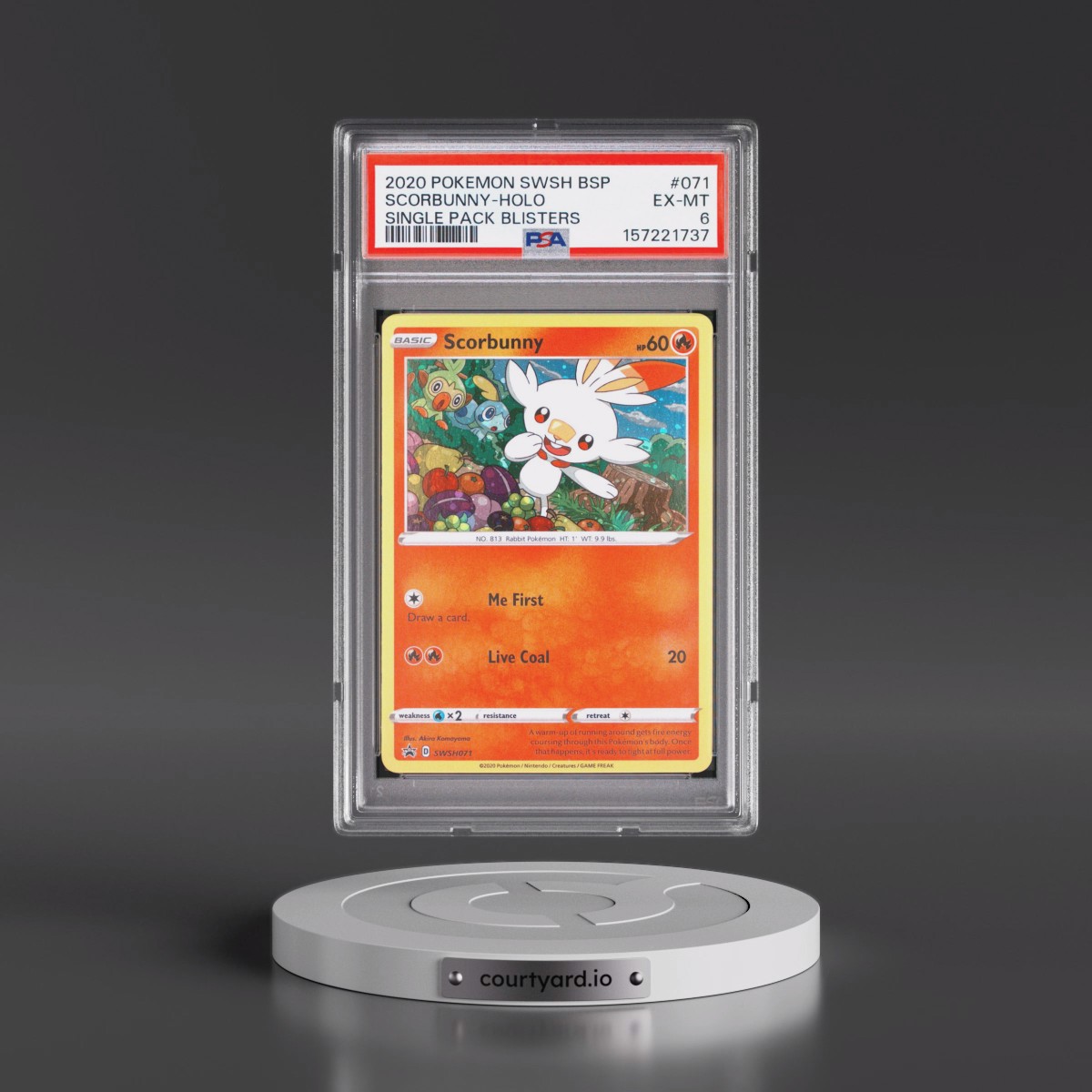 2020 Pokémon Swsh Black Star Promo #071 Scorbunny - Holo Single Pack Blisters (PSA 6 EX-MT)