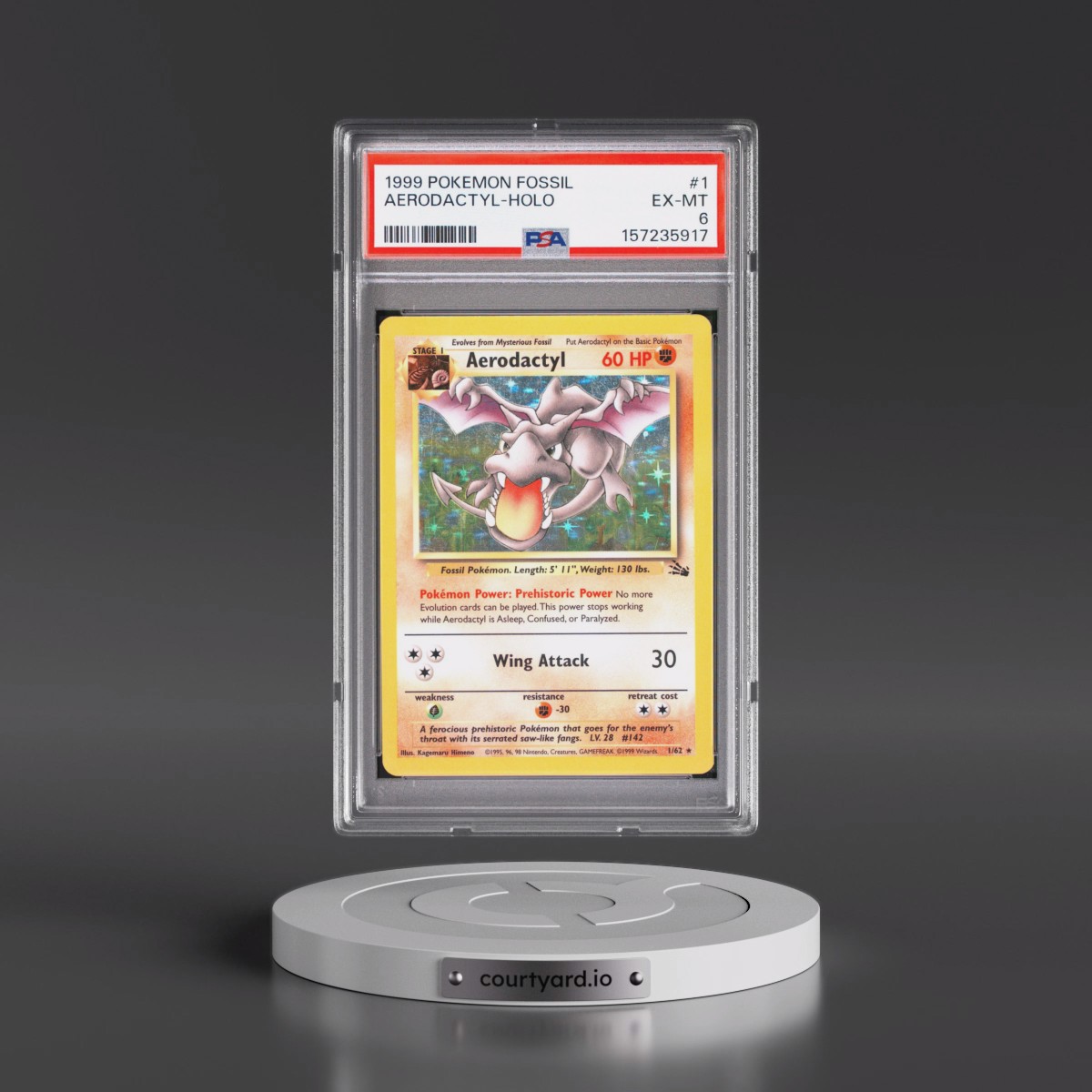 1999 Pokémon Fossil #1 Aerodactyl - Holo (PSA 6 EX-MT)