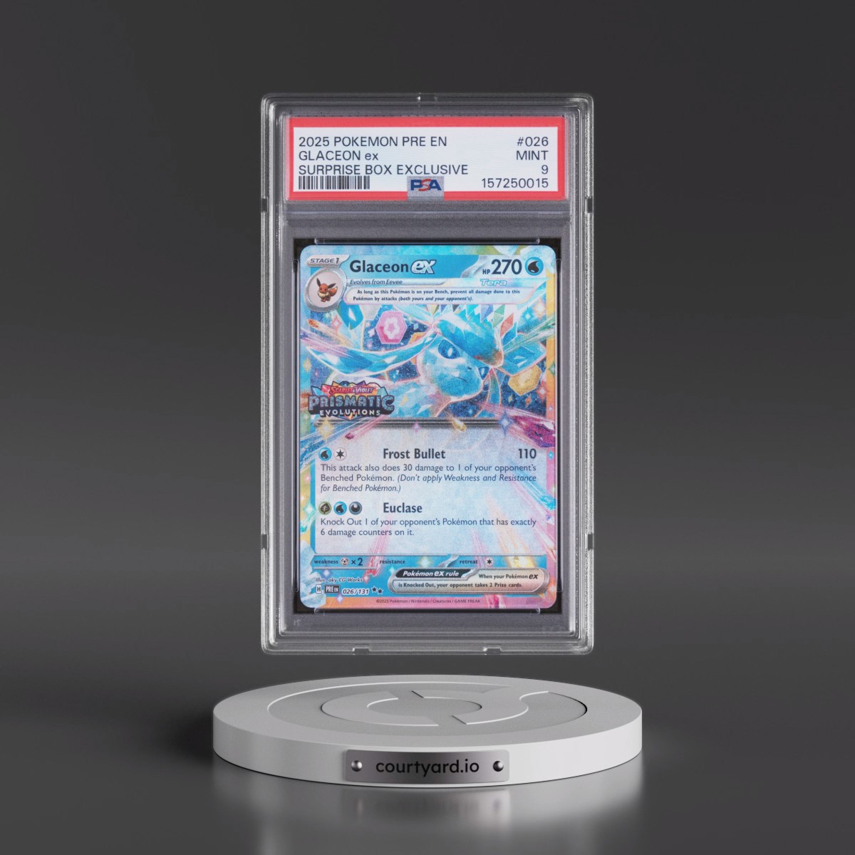 2025 Pokémon Pre EN-Prismatic Evolutions #026 Glaceon EX - Holo Surprise Box Exclusive (PSA 9 MINT)