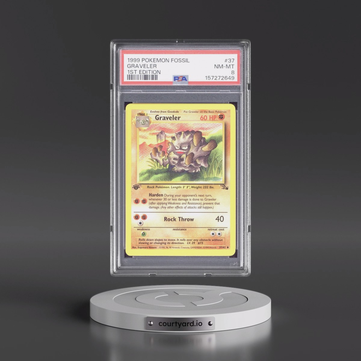 1999 Pokémon Fossil #37 Graveler - 1st Edition (PSA 8 NM-MT)