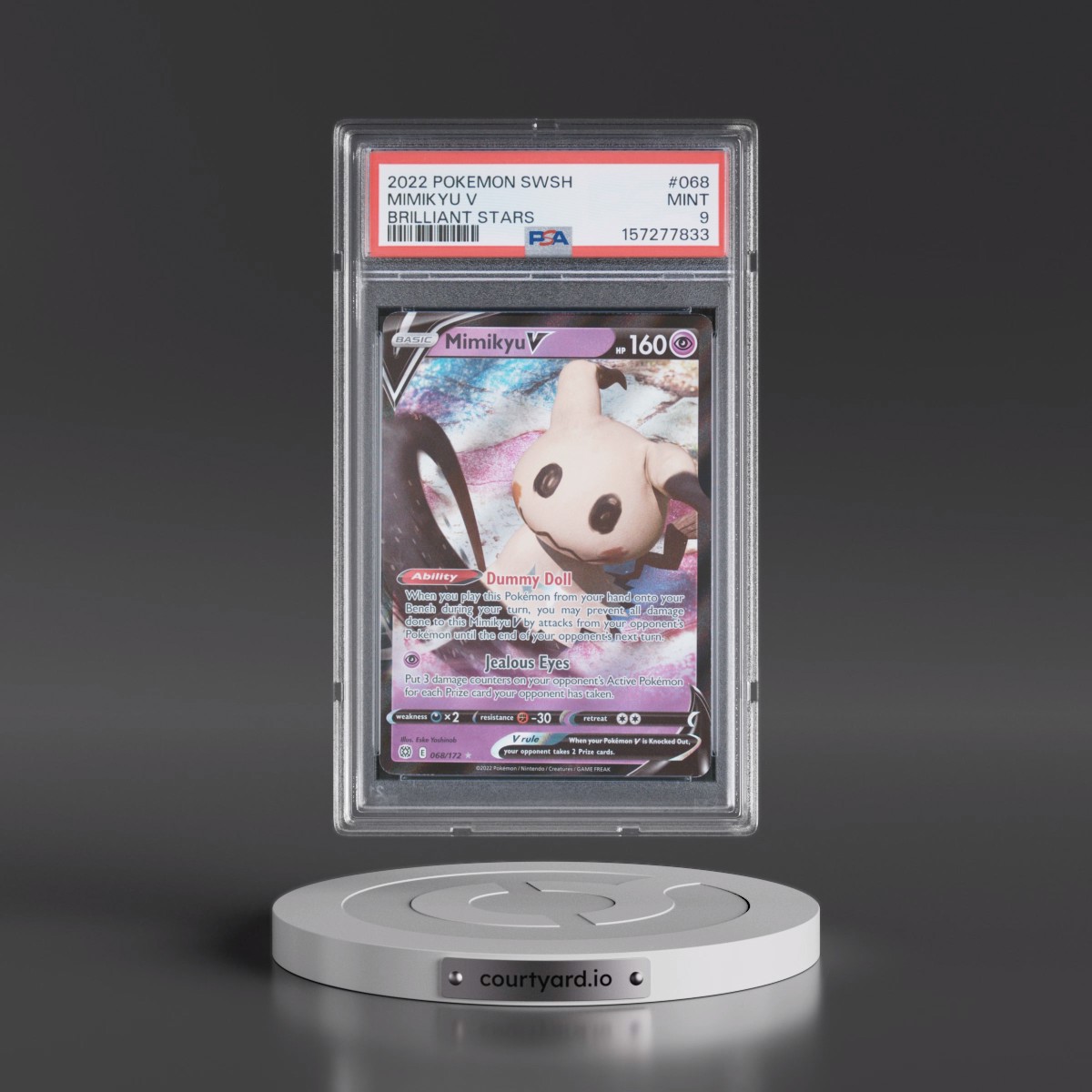 2022 Pokémon Sword & Shield Brilliant Stars #068 Mimikyu V - Holo (PSA 9 MINT)