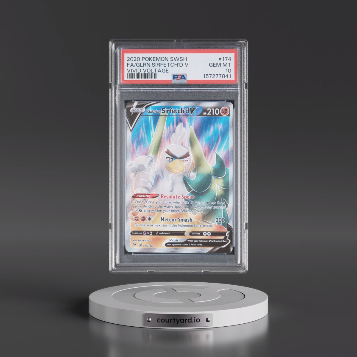 2020 Pokémon Sword & Shield Vivid Voltage #174 Galarian Sirfetch'd V - Holo Full Art (PSA 10 GEM MINT)