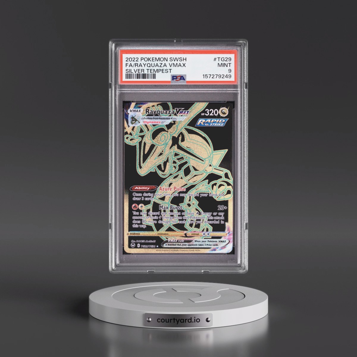 2022 Pokémon Sword & Shield Silver Tempest #TG29 Rayquaza Vmax - Full Art (PSA 9 MINT)