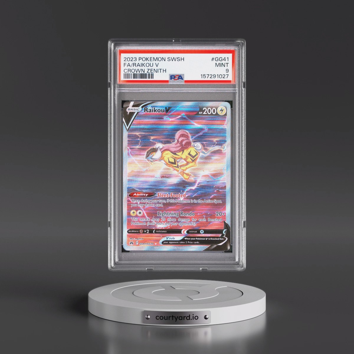 2023 Pokémon Sword and Shield Crown Zenith #GG41 Raikou V - Holo Full Art (PSA 9 MINT)