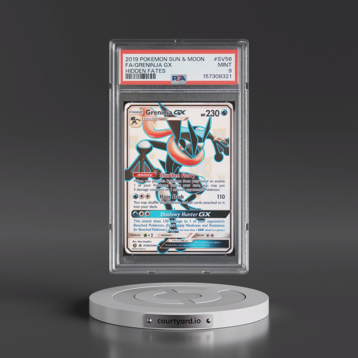 2019 Pokémon Sun & Moon Hidden Fates #SV56 Greninja GX - Holo Full Art (PSA 9 MINT)