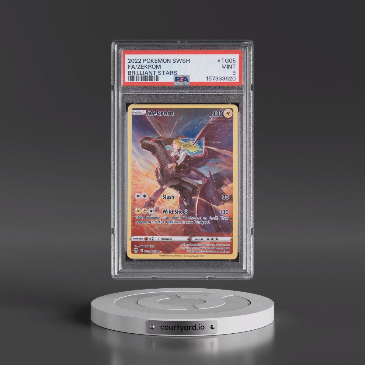 2022 Pokémon Sword & Shield Brilliant Stars #TG05 Zekrom - Full Art (PSA 9 MINT)