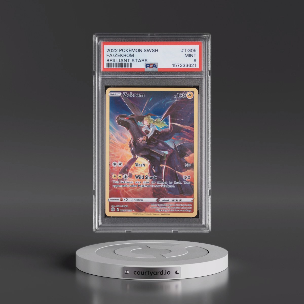 2022 Pokémon Sword & Shield Brilliant Stars #TG05 Zekrom - Full Art (PSA 9 MINT)