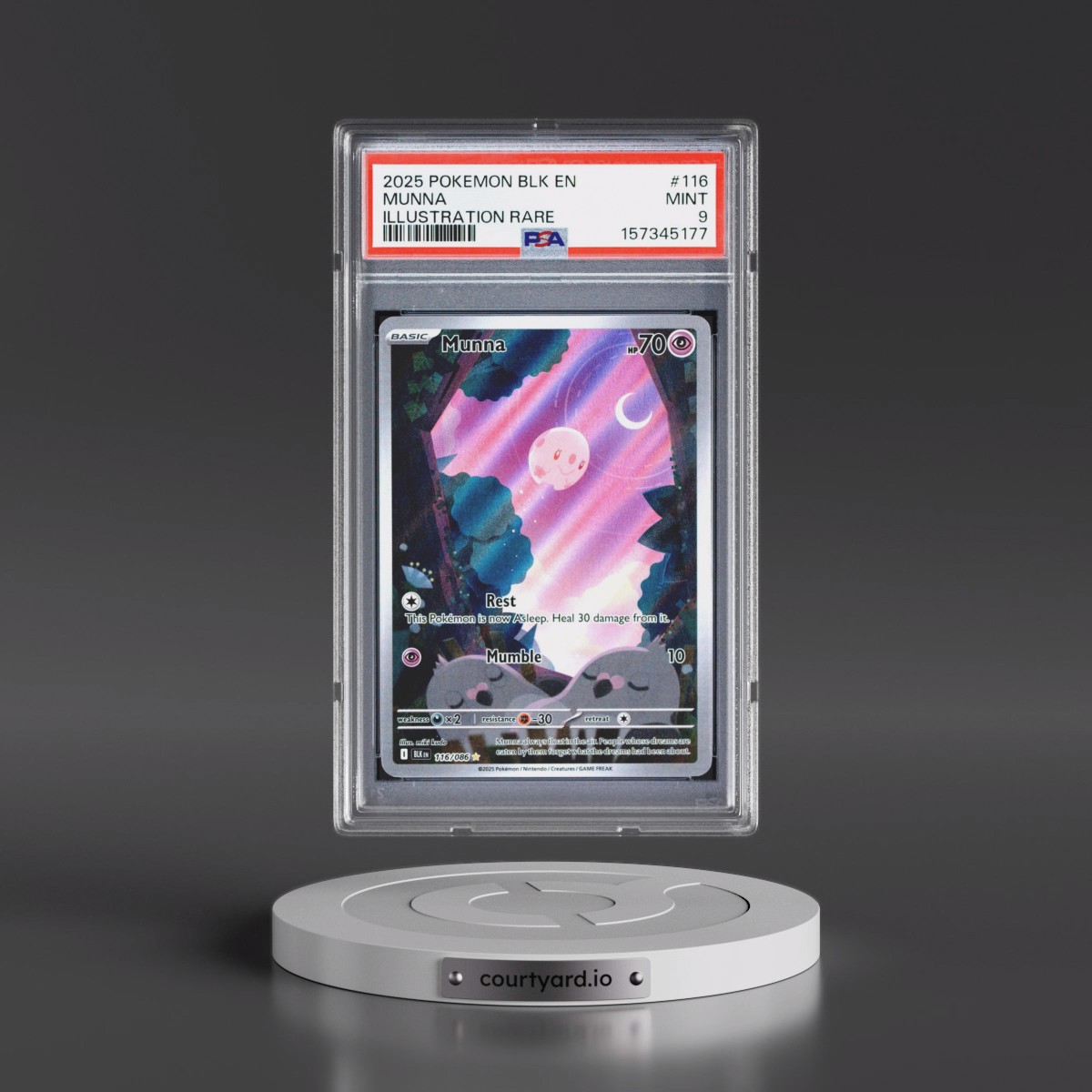 2025 Pokémon Blk EN-Black Bolt #116 Munna - Illustration Rare (PSA 9 MINT)