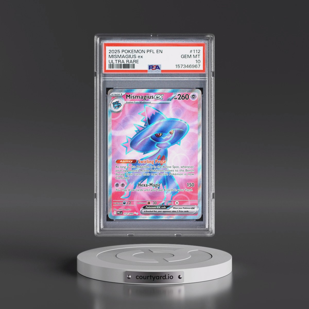 2025 Pokémon Pfl EN-Phantasmal Flames #112 Mismagius EX - Holo Ultra Rare (PSA 10 GEM MINT)