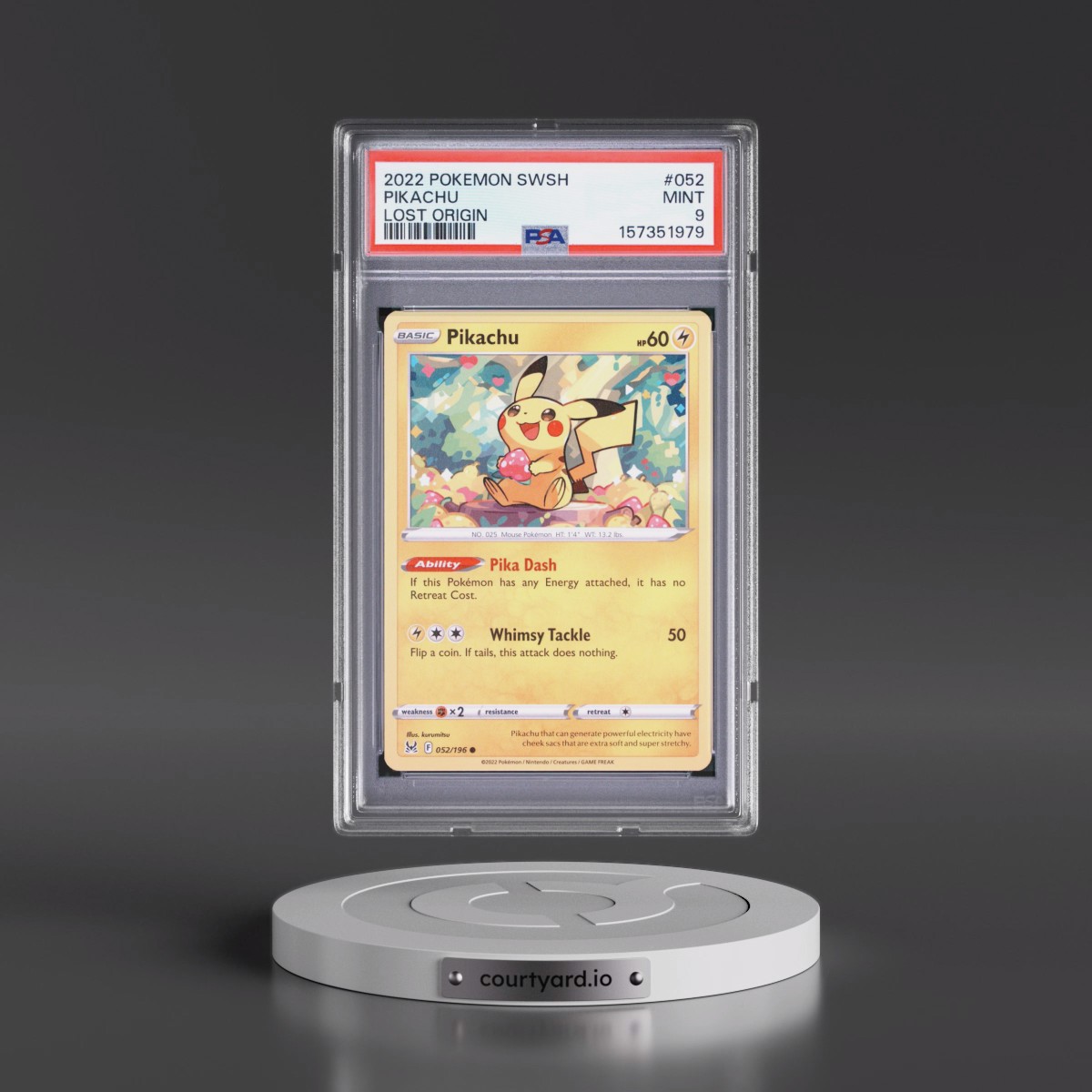 2022 Pokémon Sword & Shield Lost Origin #052 Pikachu (PSA 9 MINT)
