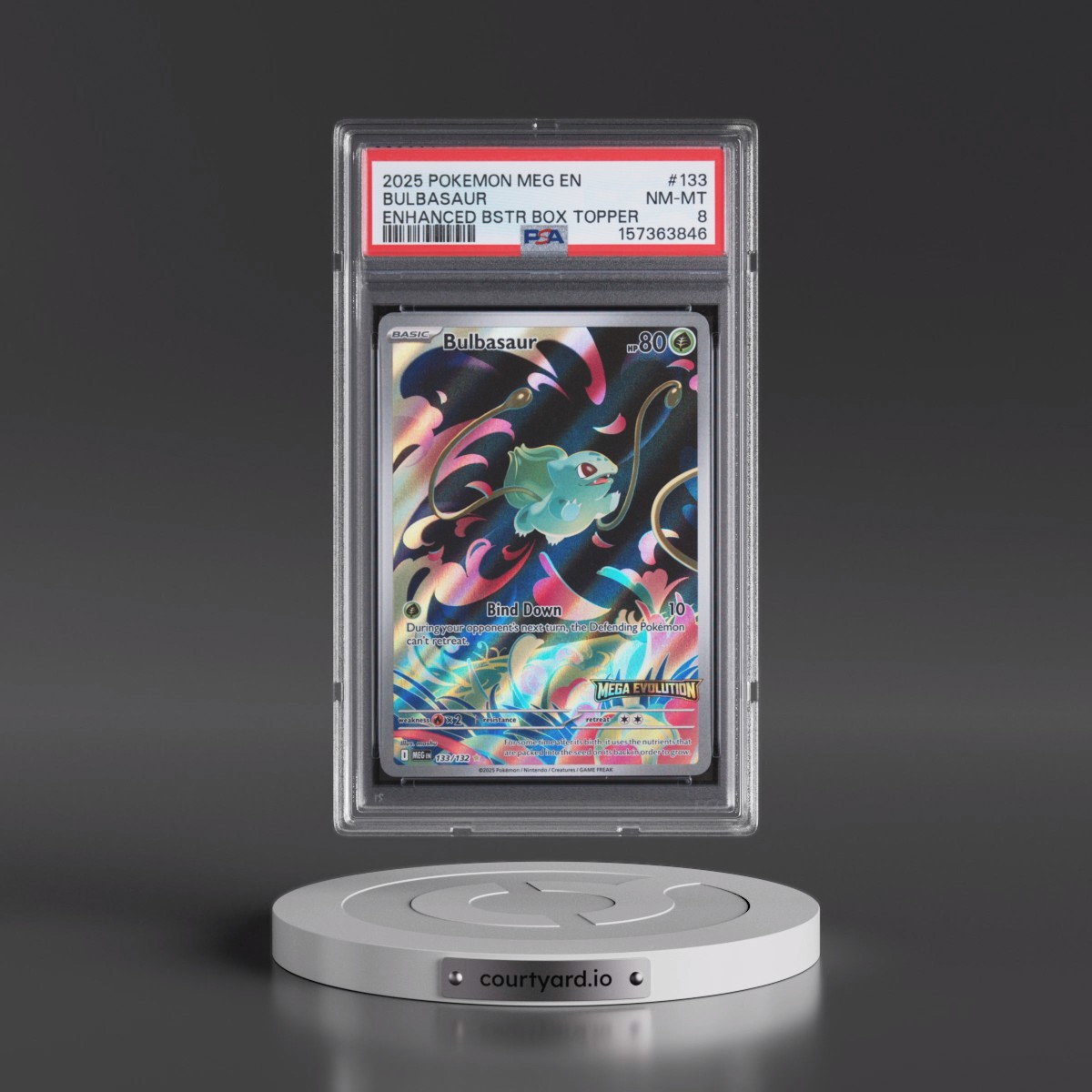 2025 Pokémon Meg EN-Mega Evolution #133 Bulbasaur - Enhanced Booster Box Topper (PSA 8 NM-MT)