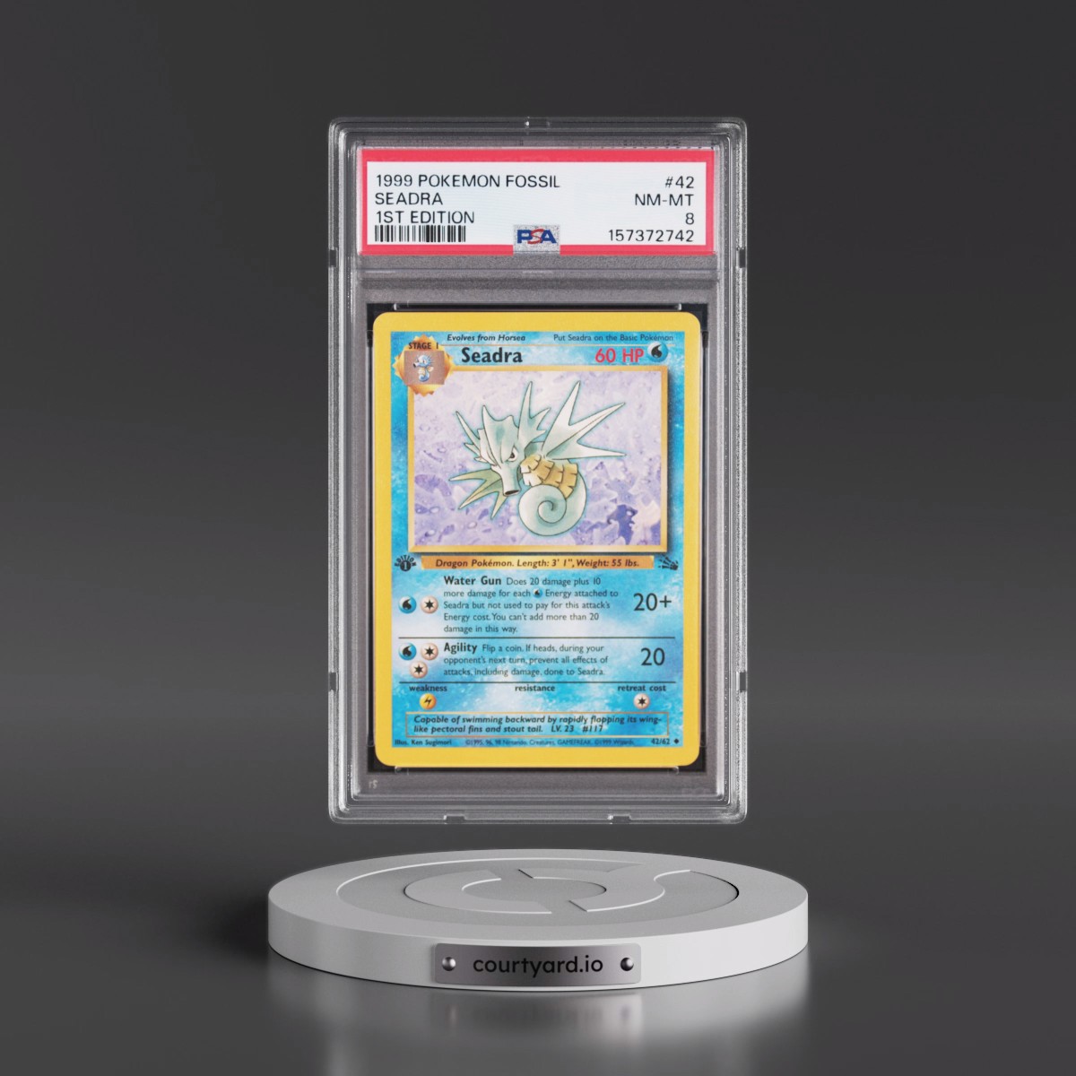 1999 Pokémon Fossil #42 Seadra - 1st Edition (PSA 8 NM-MT)
