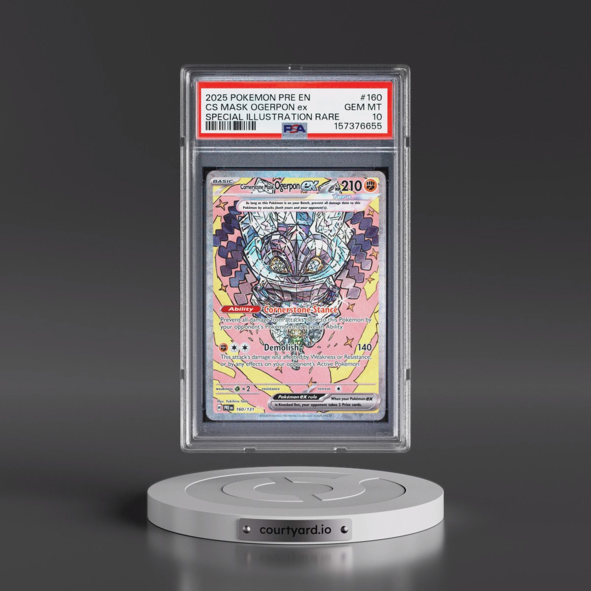 2025 Pokémon Pre EN-Prismatic Evolutions #160 Cornerstone Mask Ogerpon EX - Holo Special Illustration Rare (PSA 10 GEM MINT)