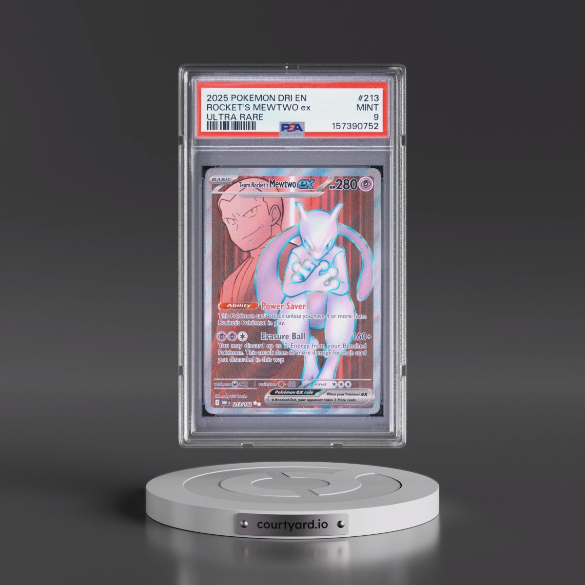2025 Pokémon Dri EN-Destined Rivals #213 Team Rocket's Mewtwo EX - Holo Ultra Rare (PSA 9 MINT)