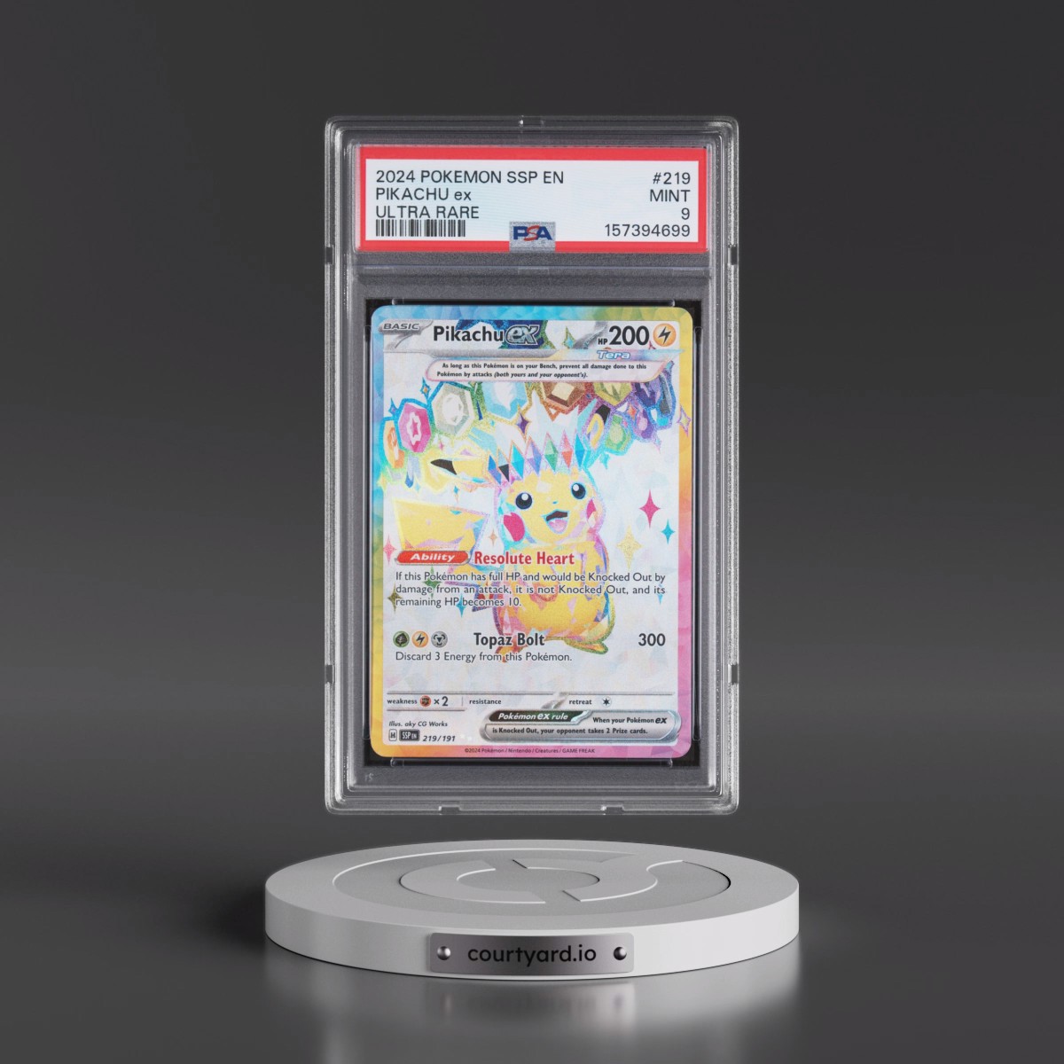 2024 Pokémon Ssp EN-Surging Sparks #219 Pikachu EX - Holo Ultra Rare (PSA 9 MINT)
