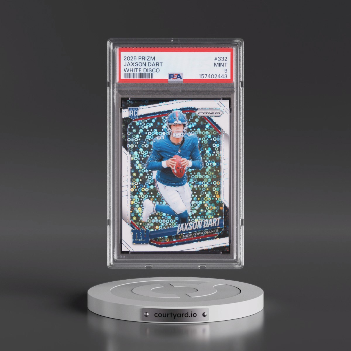 2025 Panini Prizm #332 Jaxson Dart - White Disco (PSA 9 MINT)