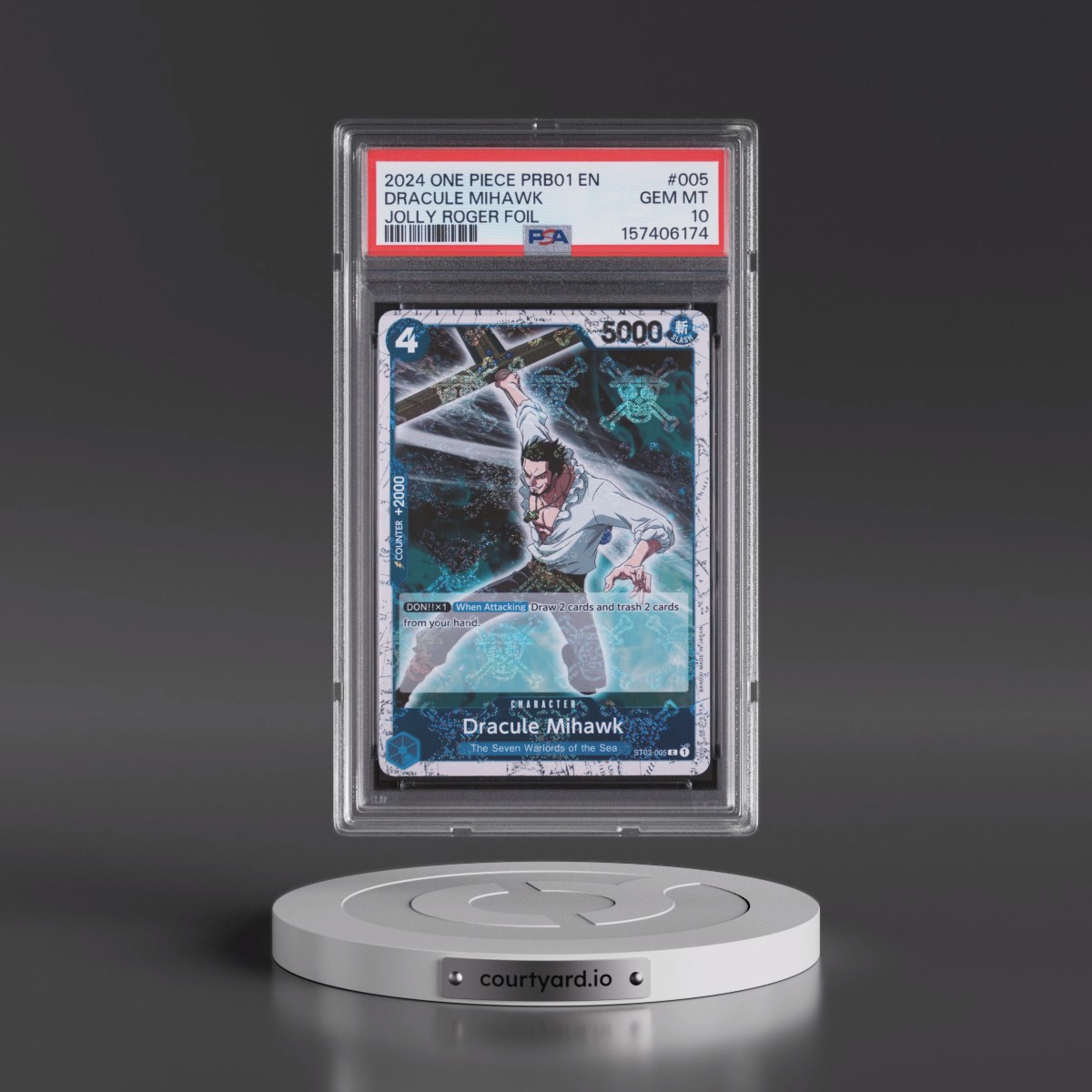 2024 One Piece PRB01-Premium Booster -One Piece Card the Best #005 Dracule Mihawk - Jolly Roger Foil (PSA 10 GEM MINT)