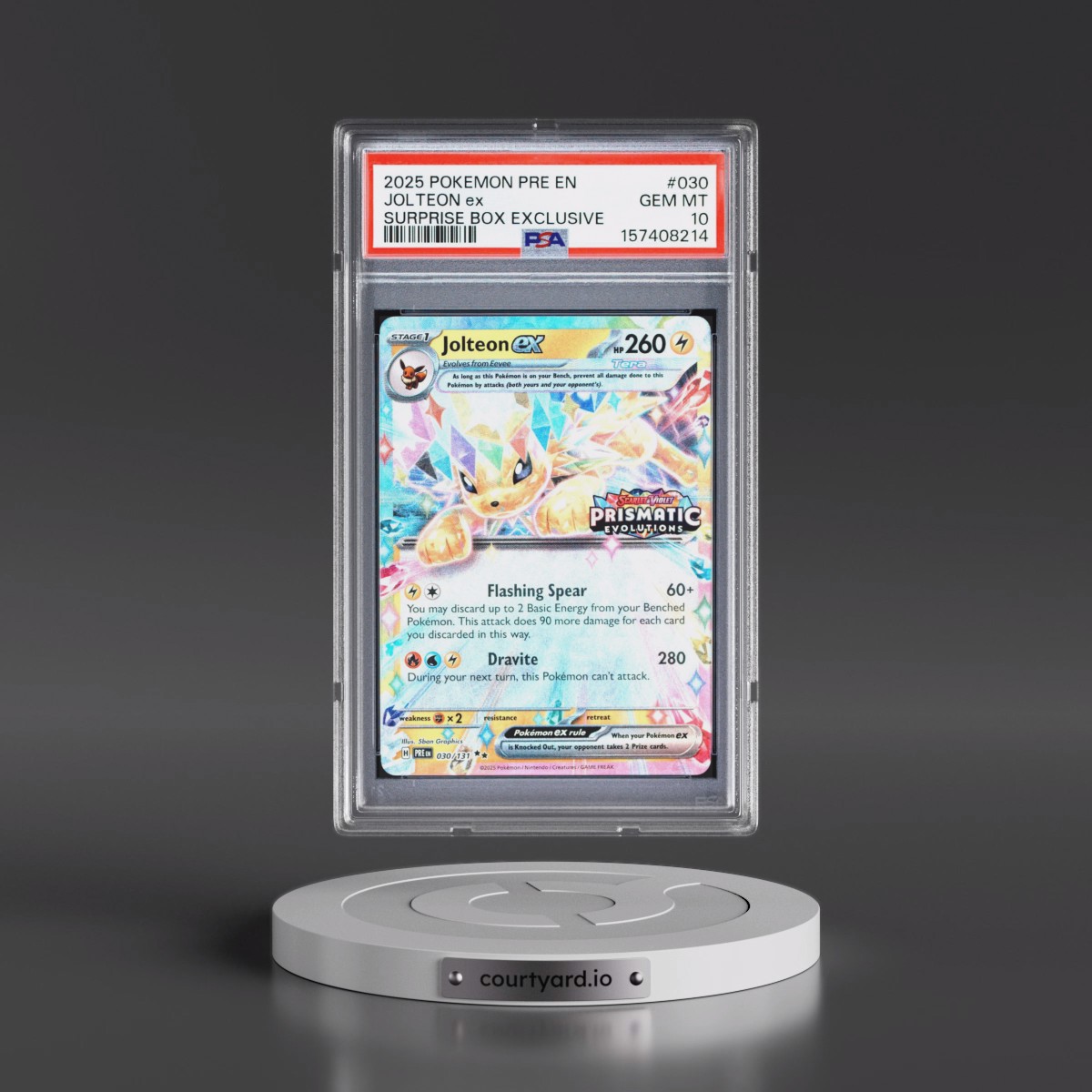 2025 Pokémon Pre EN-Prismatic Evolutions #030 Jolteon EX - Holo Surprise Box Exclusive (PSA 10 GEM MINT)