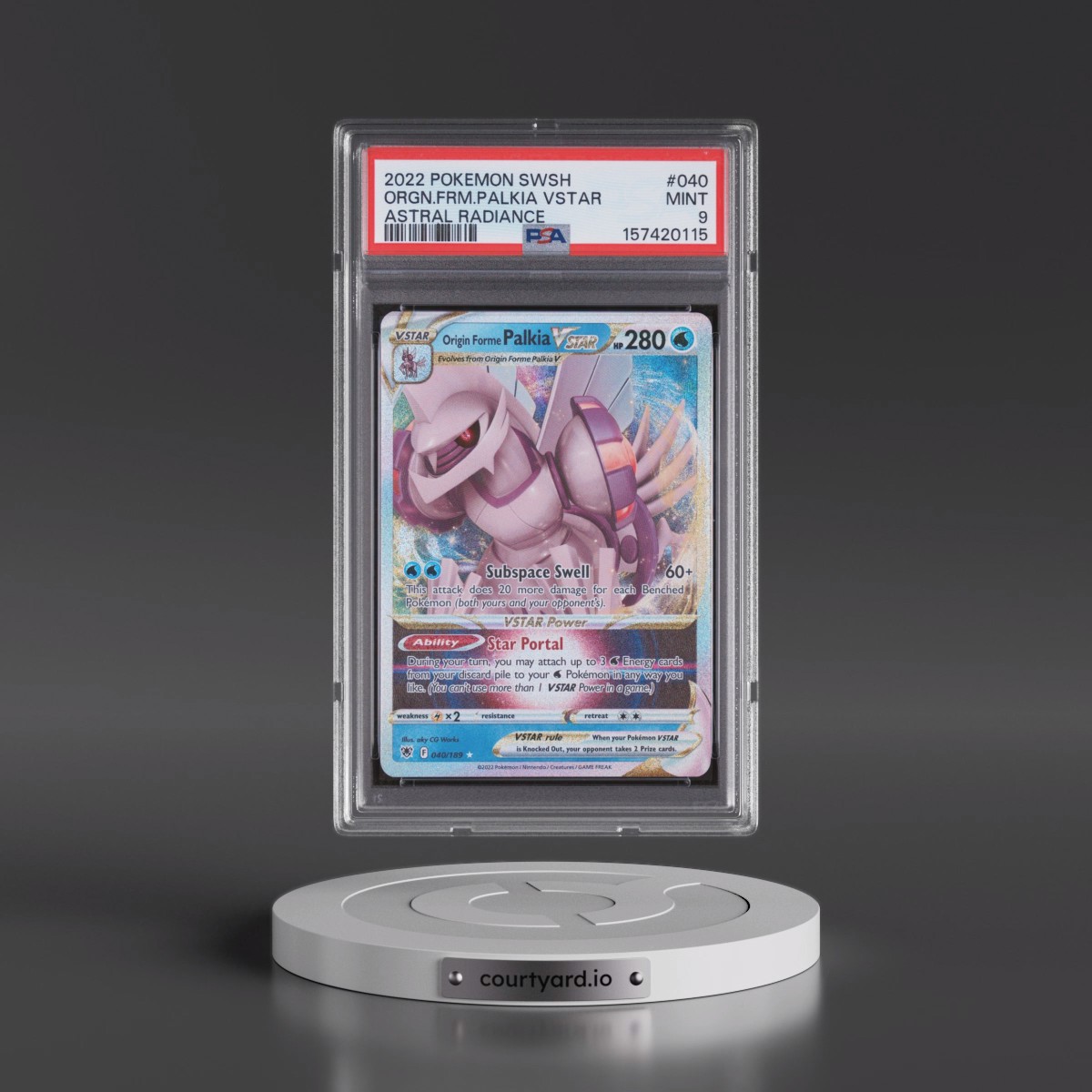 2022 Pokémon Sword & Shield Astral Radiance #040 Origin Forme Palkia Vstar (PSA 9 MINT)
