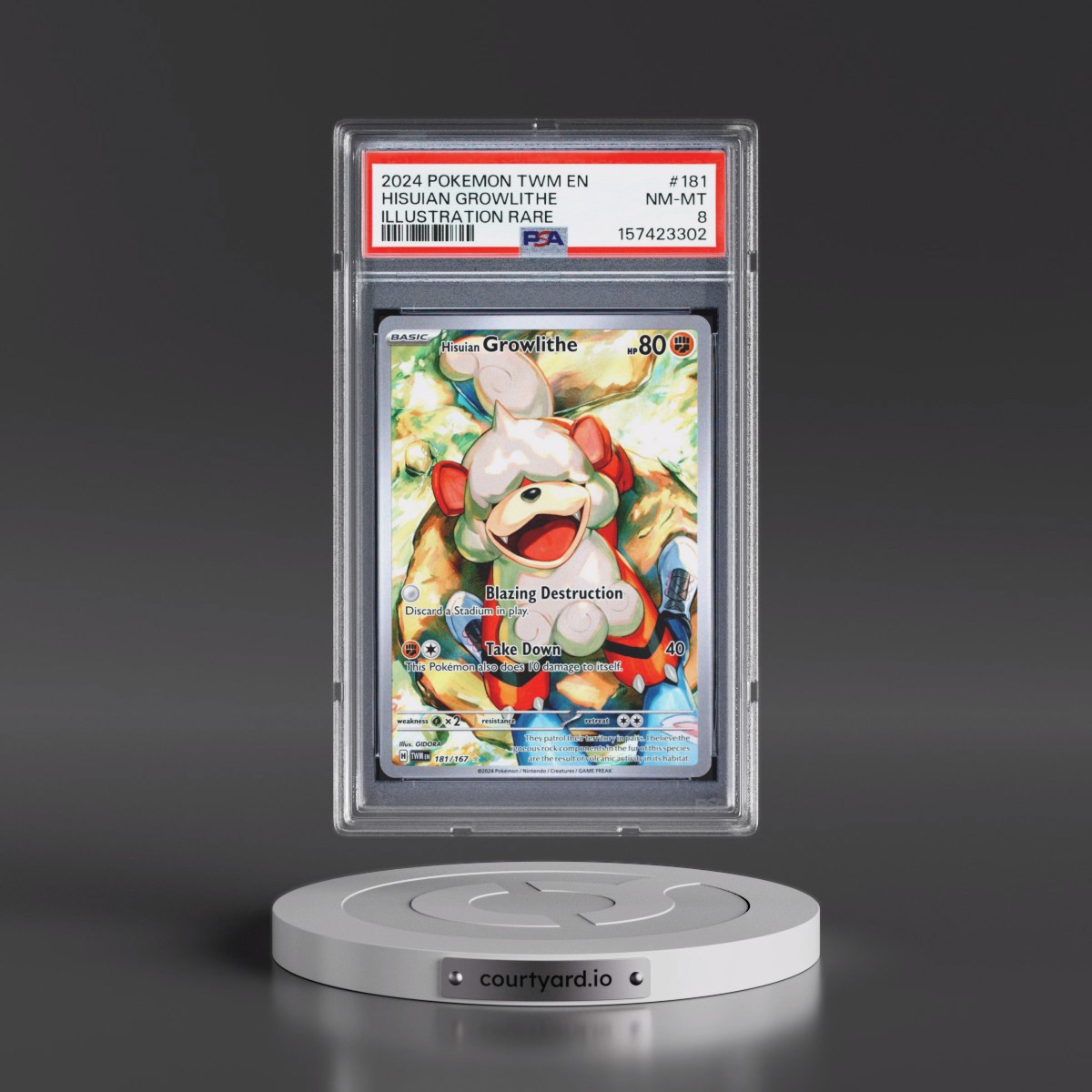 2024 Pokémon Twm EN-Twilight Masquerade #181 Hisuian Growlithe - Illustration Rare (PSA 8 NM-MT)