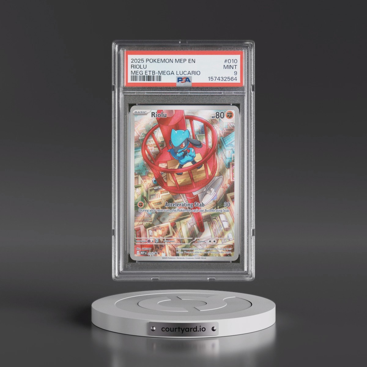 2025 Pokémon Mep EN-Me Black Star Promo #010 Riolu - Mega Evolution Elite Trainer Box-Mega Lucario (PSA 9 MINT)