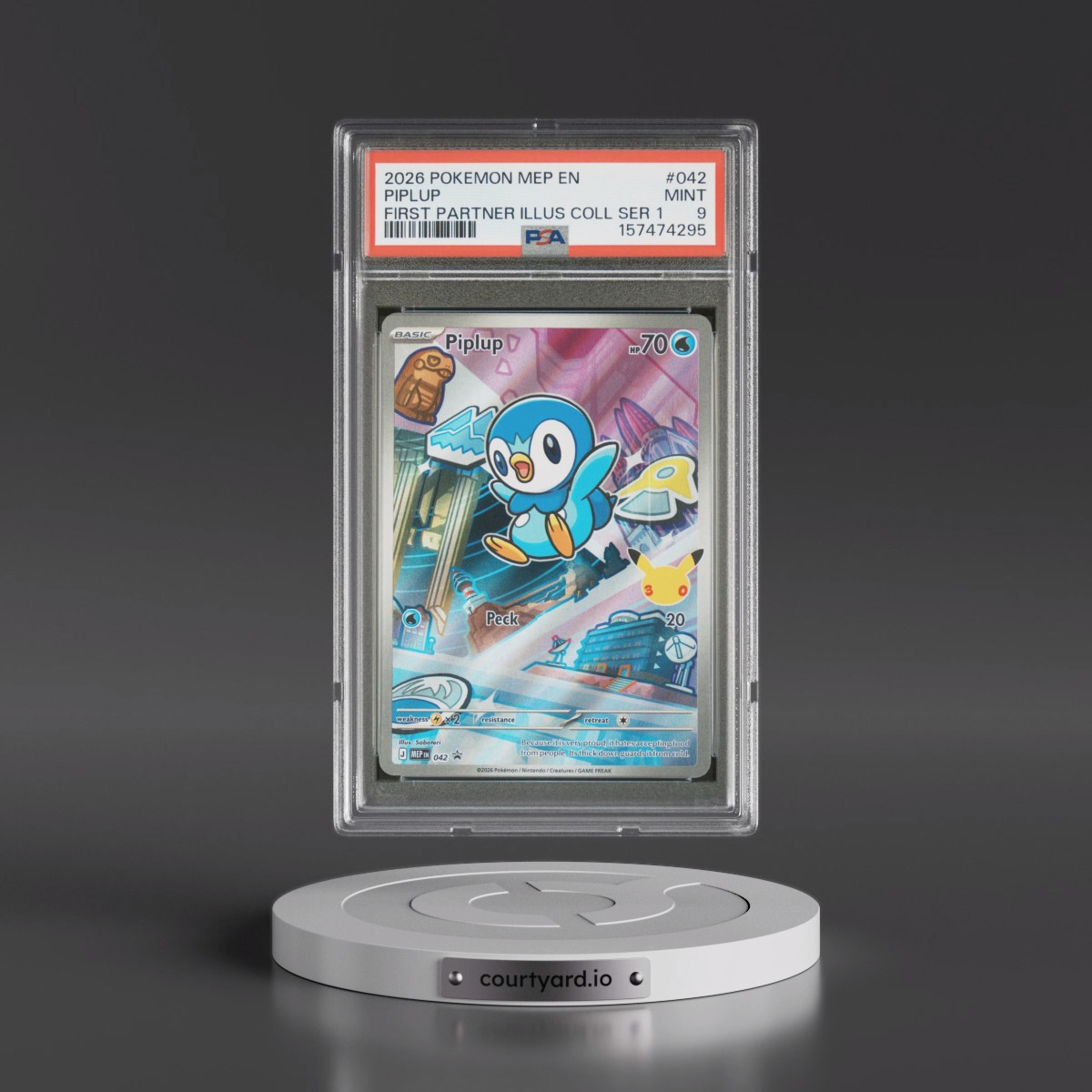 2026 Pokémon Mep EN-Me Black Star Promo #042 Piplup - First Partner Illustration Collection Series 1 (PSA 9 MINT)