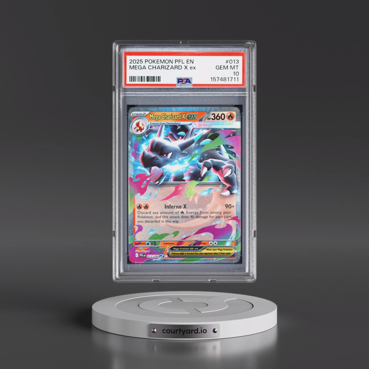 2025 Pokémon Pfl EN-Phantasmal Flames #013 Mega Charizard X EX - Holo (PSA 10 GEM MINT)