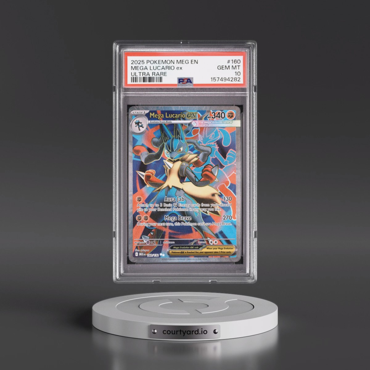 2025 Pokémon Meg EN-Mega Evolution #160 Mega Lucario EX - Holo Ultra Rare (PSA 10 GEM MINT)
