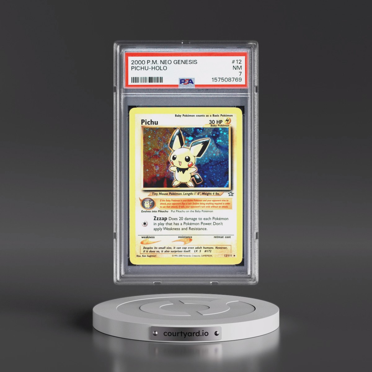2000 Pokémon Neo Genesis #12 Pichu - Holo (PSA 7 NM)