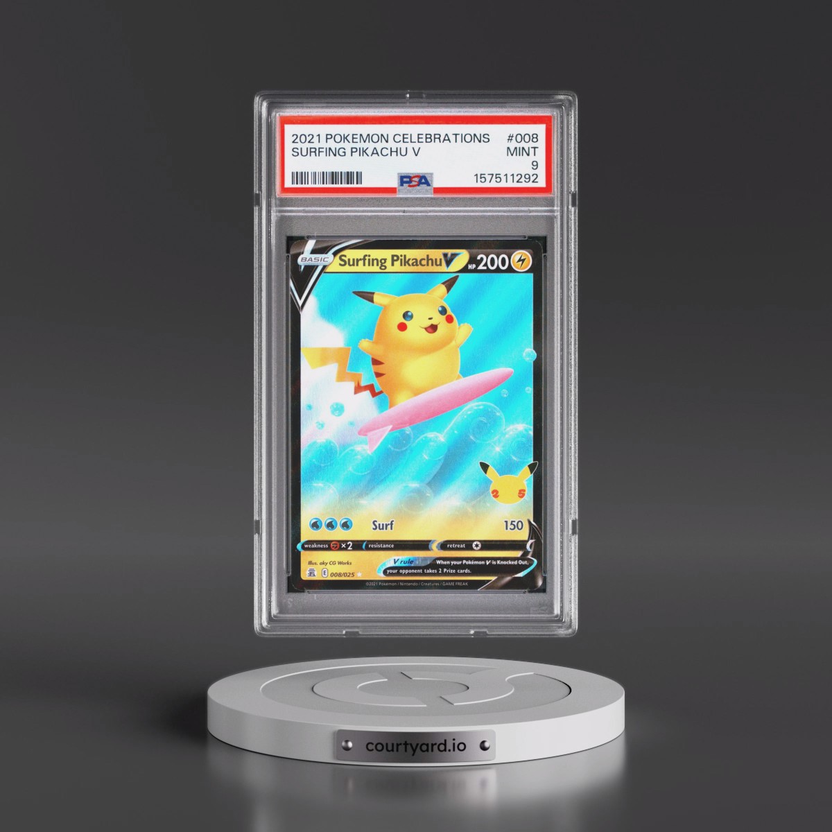 2021 Pokémon Celebrations #008 Surfing Pikachu V - Holo (PSA 9 MINT)