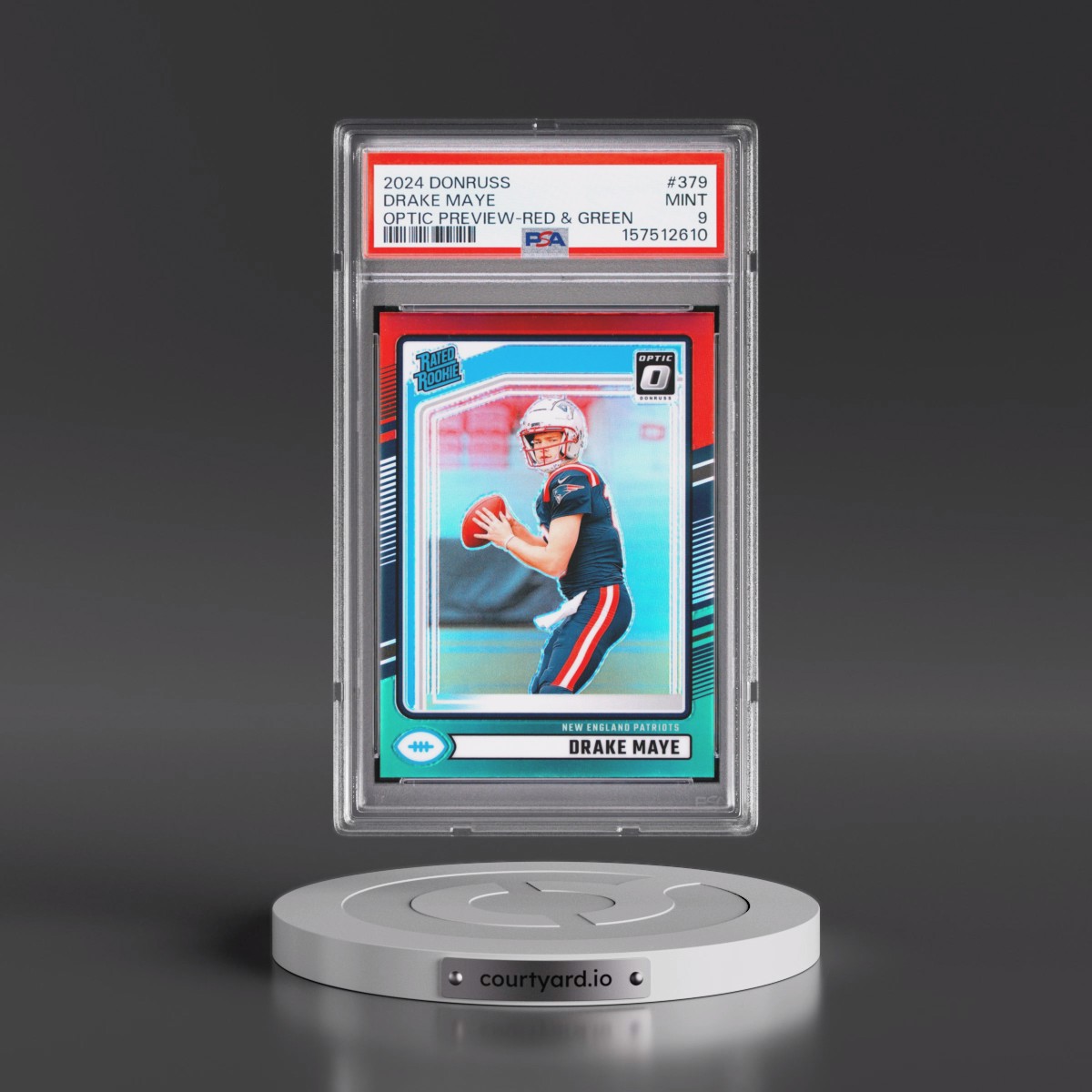 2024 Panini Donruss #379 Drake Maye - Optic Preview-Red & Green (PSA 9 MINT)