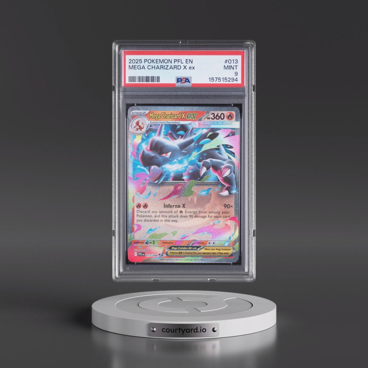 2025 Pokémon Pfl EN-Phantasmal Flames #013 Mega Charizard X EX - Holo (PSA 9 MINT)