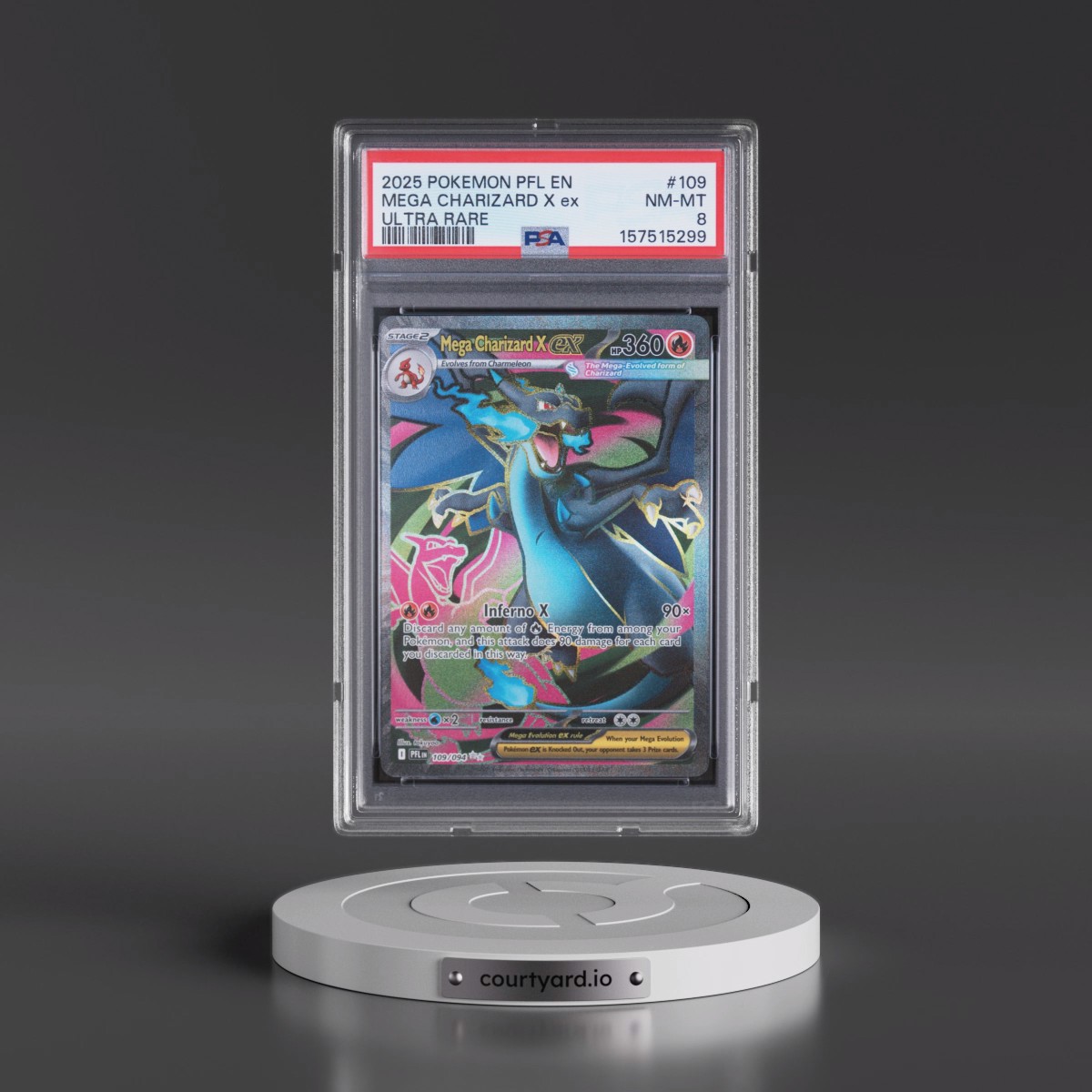 2025 Pokémon Pfl EN-Phantasmal Flames #109 Mega Charizard X EX - Holo Ultra Rare (PSA 8 NM-MT)