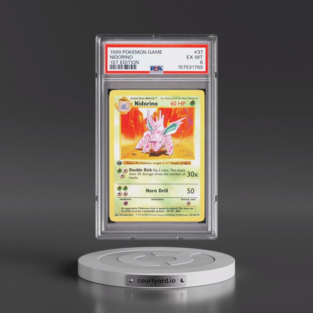 1999 Pokémon Game #37 Nidorino - 1st Edition (PSA 6 EX-MT)