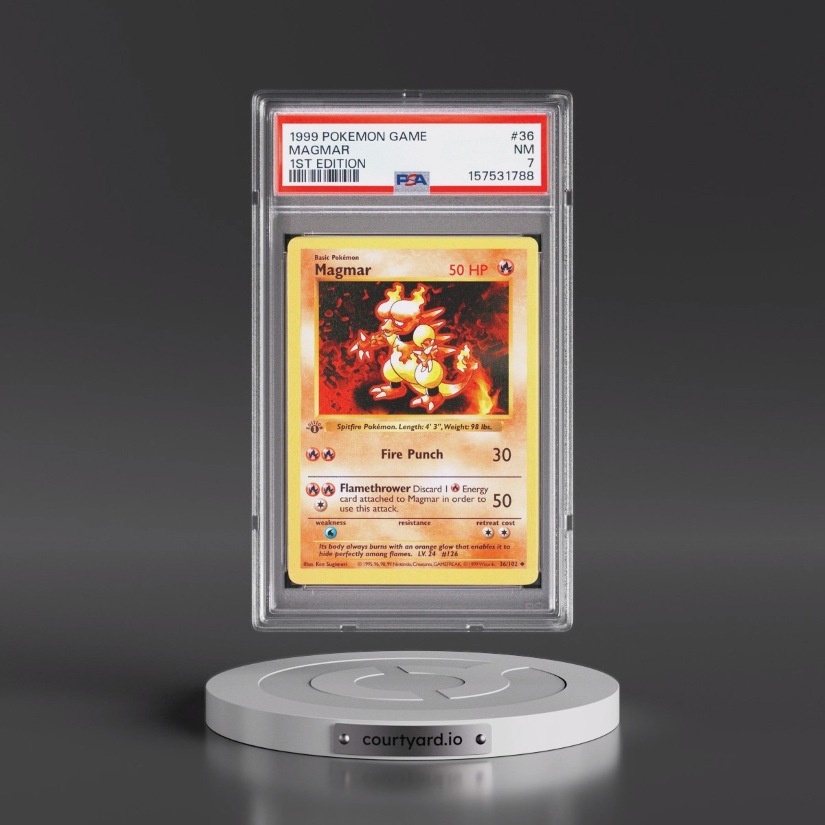 1999 Pokémon Game #36 Magmar - 1st Edition (PSA 7 NM)