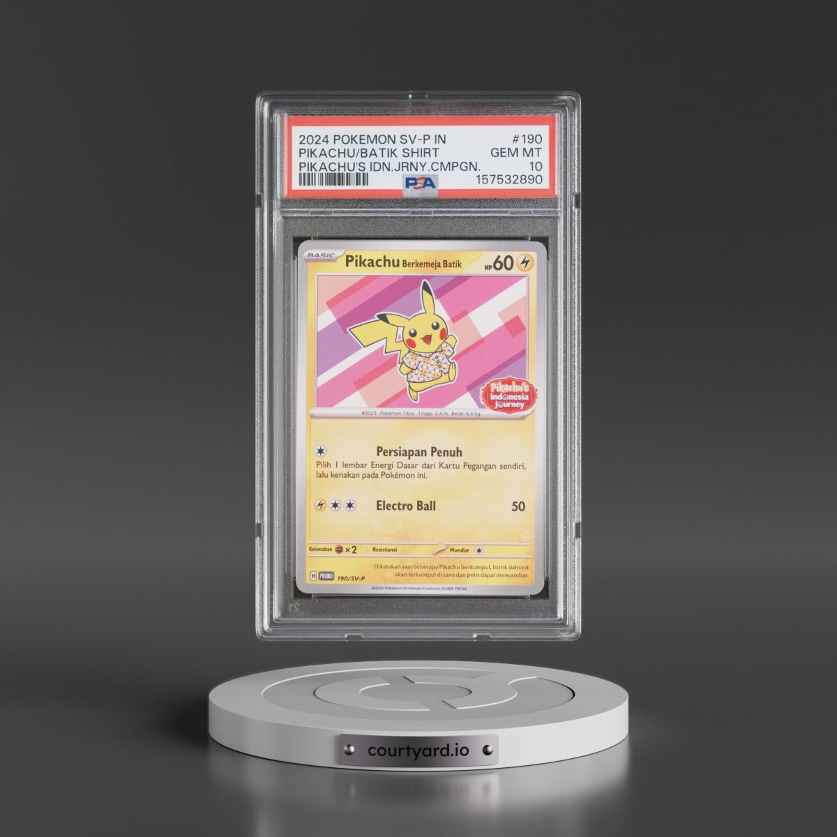 2024 Pokémon SV-P Promo #190 Pikachu in Batik Shirt - Pikachu's Indonesia Journey Campaign (PSA 10 GEM MINT)