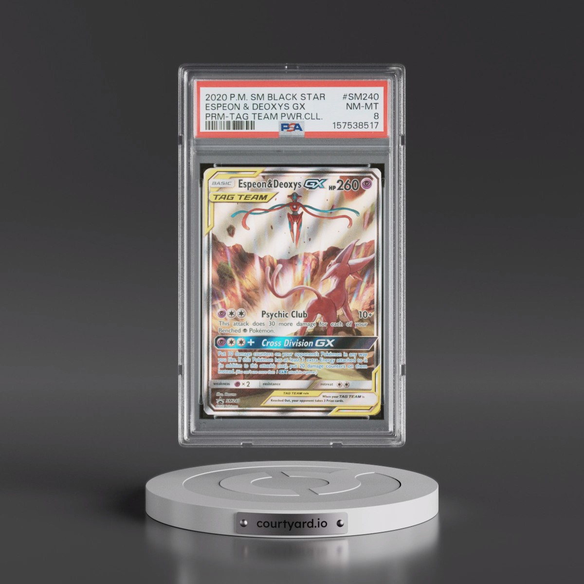2020 Pokémon SM Black Star Promo #SM240 Espeon & Deoxys GX - Holo Tag Team Powers Collection (PSA 8 NM-MT)