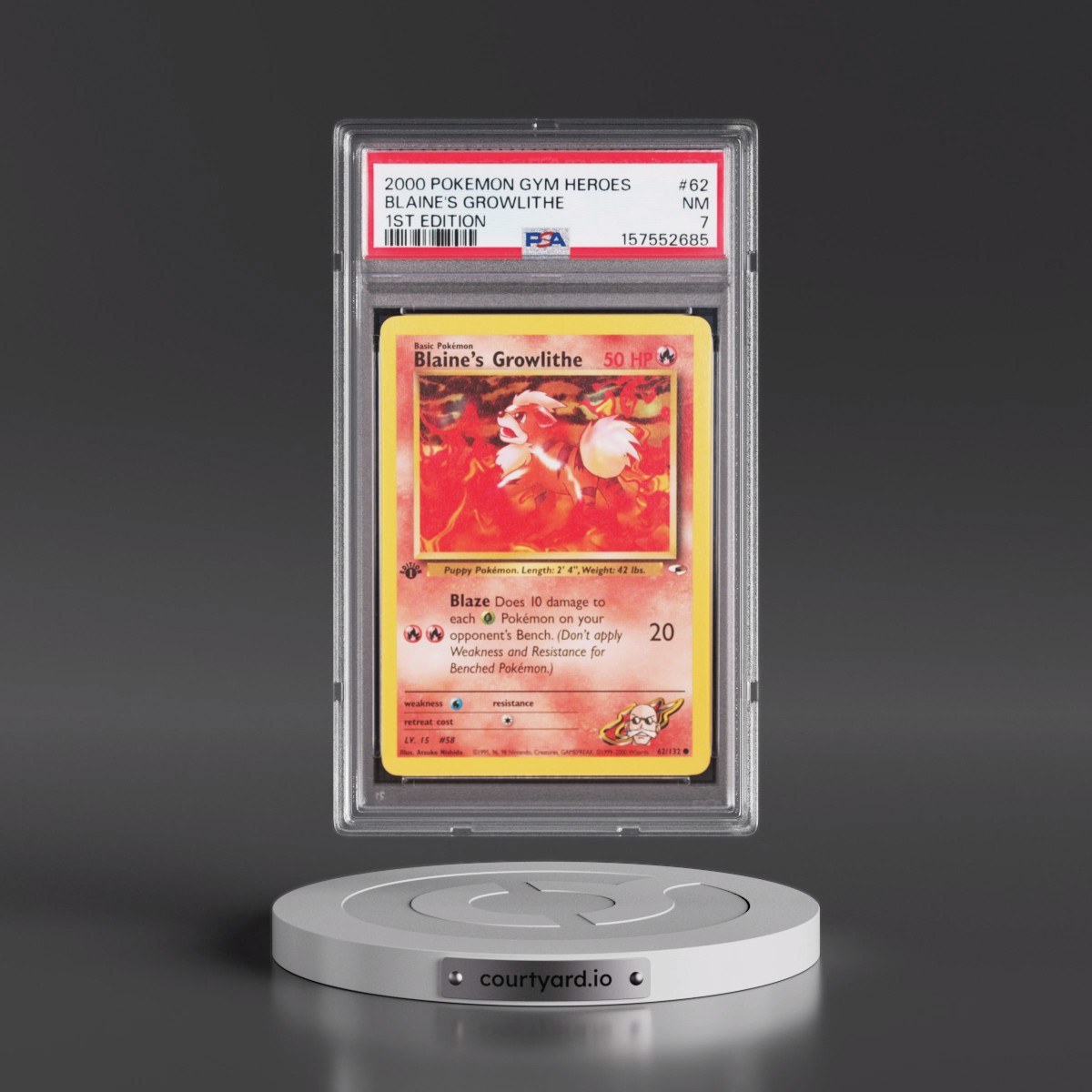 2000 Pokémon Gym Heroes #62 Blaine's Growlithe - 1st Edition (PSA 7 NM)