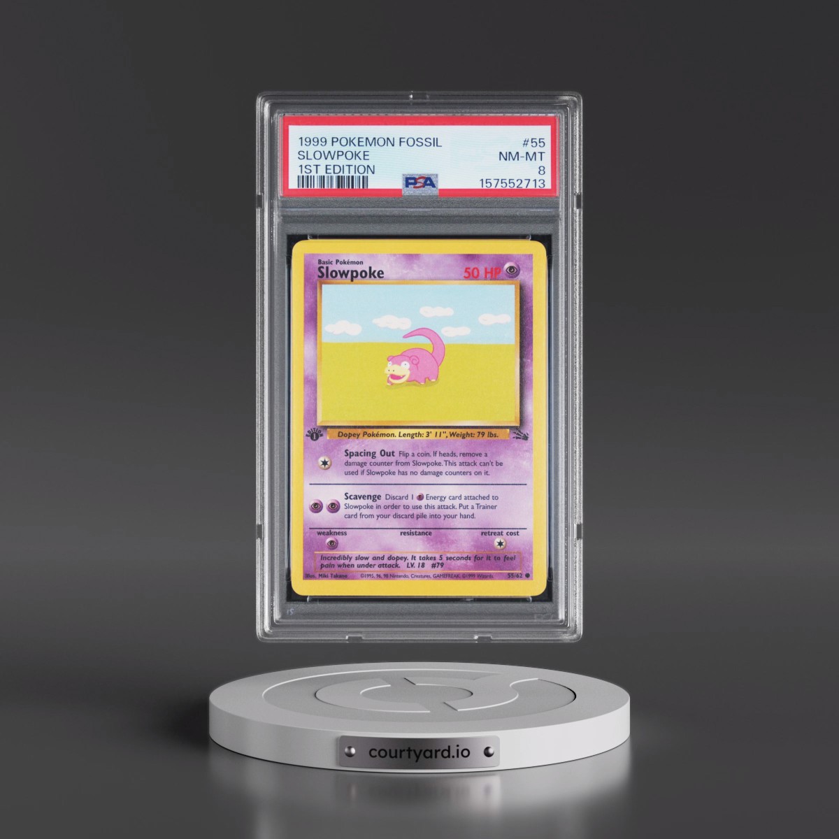 1999 Pokémon Fossil #55 Slowpoke - 1st Edition (PSA 8 NM-MT)