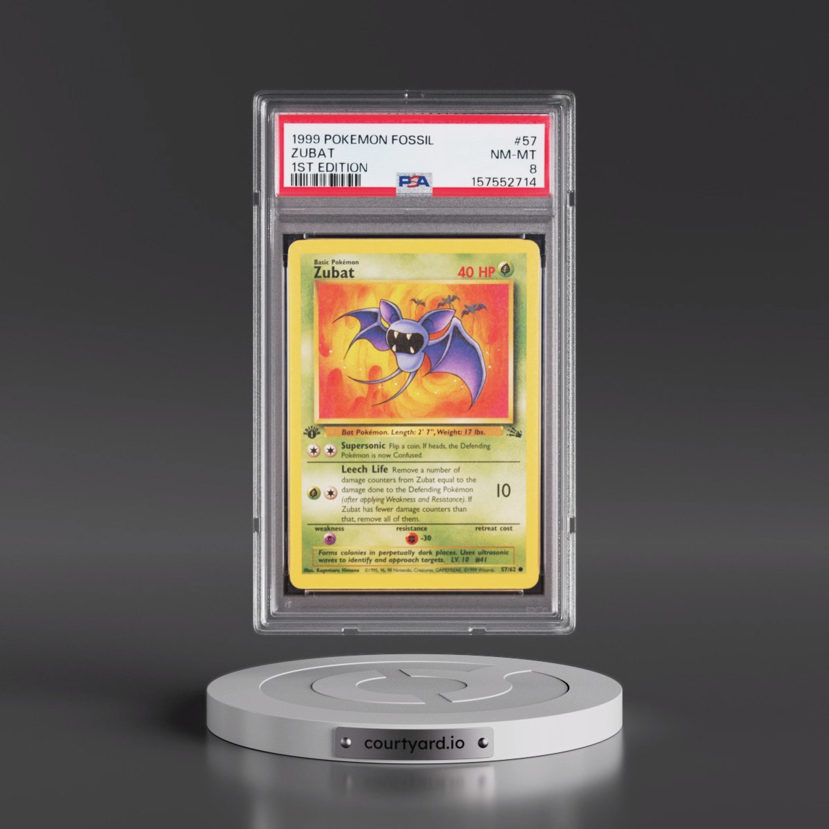 1999 Pokémon Fossil #57 Zubat - 1st Edition (PSA 8 NM-MT)