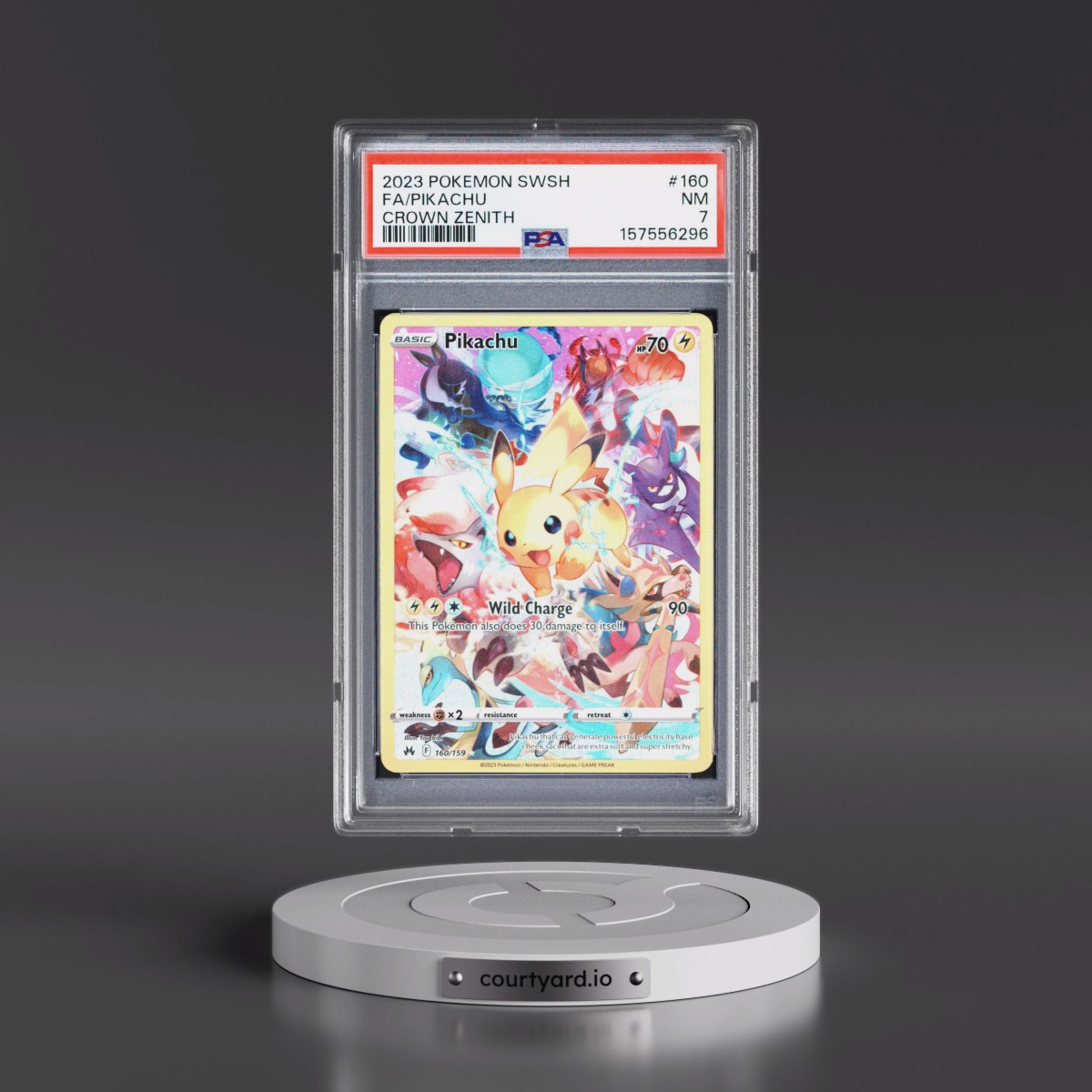 2023 Pokémon Sword and Shield Crown Zenith #160 Pikachu - Full Art (PSA 7 NM)
