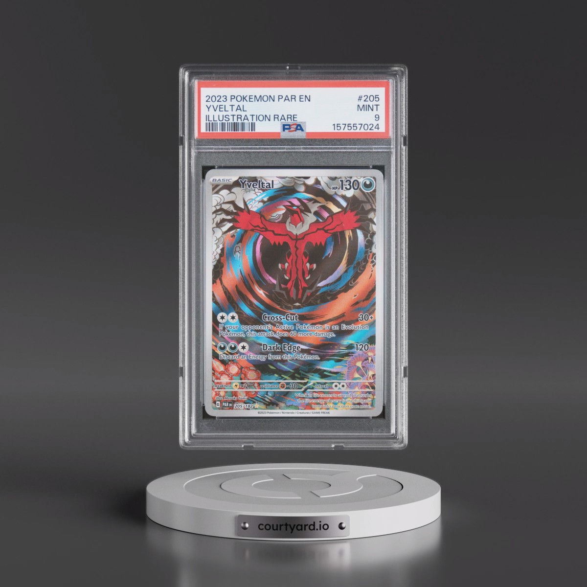 2023 Pokémon Par EN-Paradox Rift #205 Yveltal - Illustration Rare (PSA 9 MINT)
