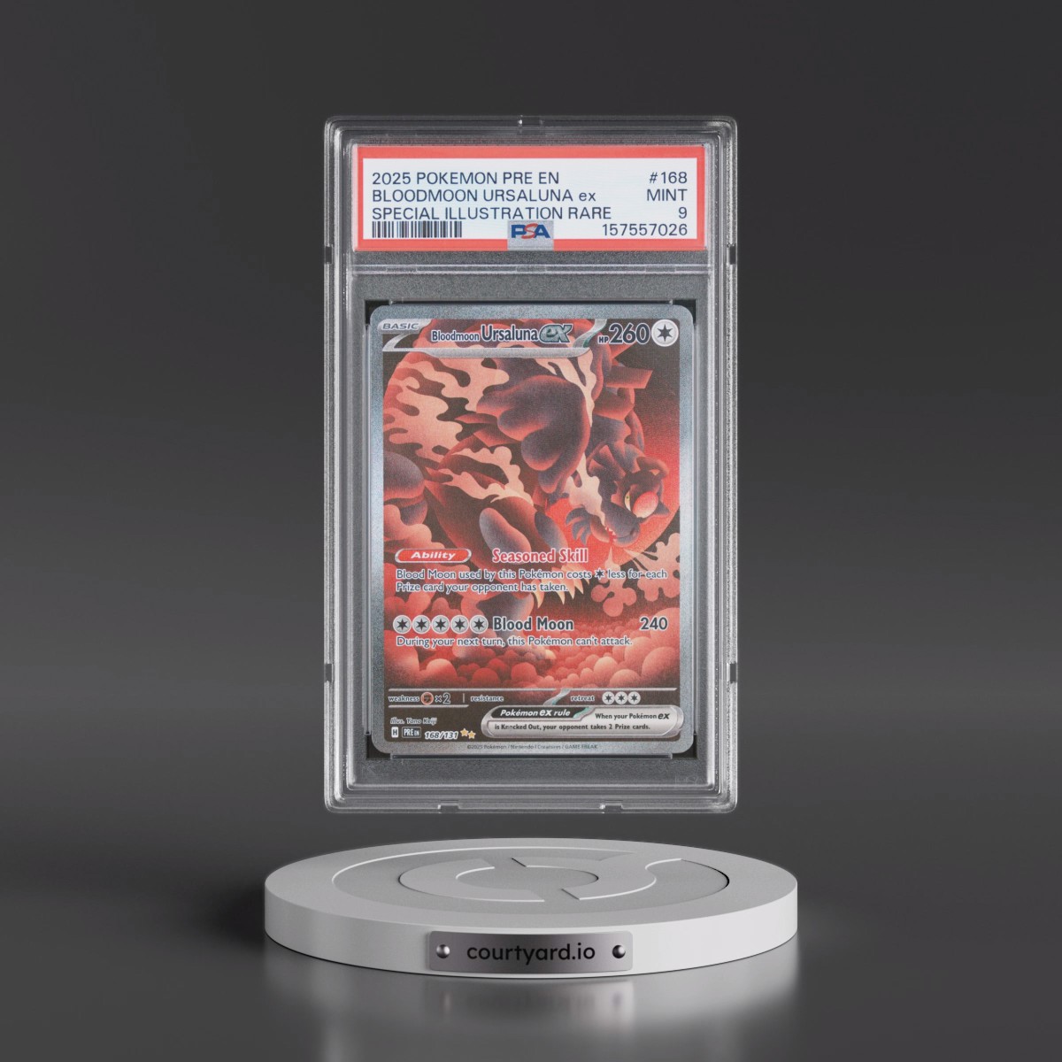 2025 Pokémon Pre EN-Prismatic Evolutions #168 Bloodmoon Ursaluna EX - Holo Special Illustration Rare (PSA 9 MINT)