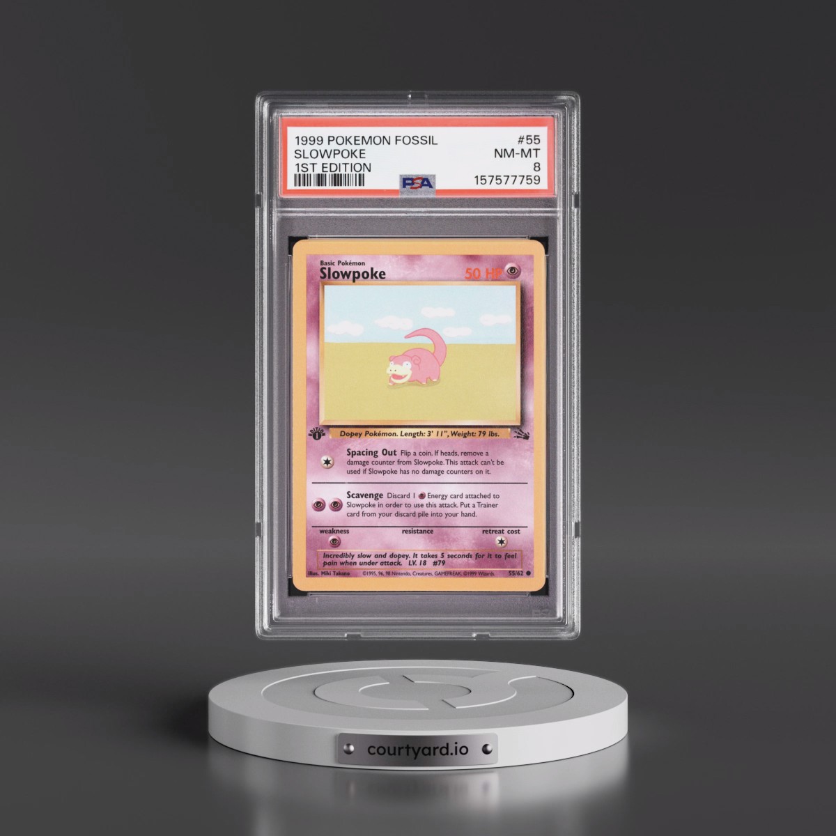1999 Pokémon Fossil #55 Slowpoke - 1st Edition (PSA 8 NM-MT)