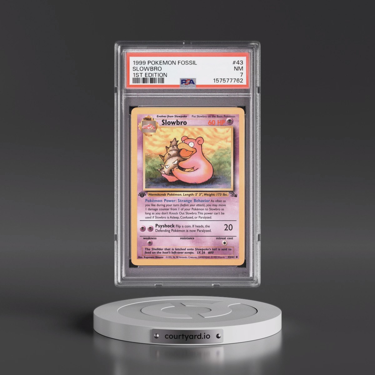 1999 Pokémon Fossil #43 Slowbro - 1st Edition (PSA 7 NM)