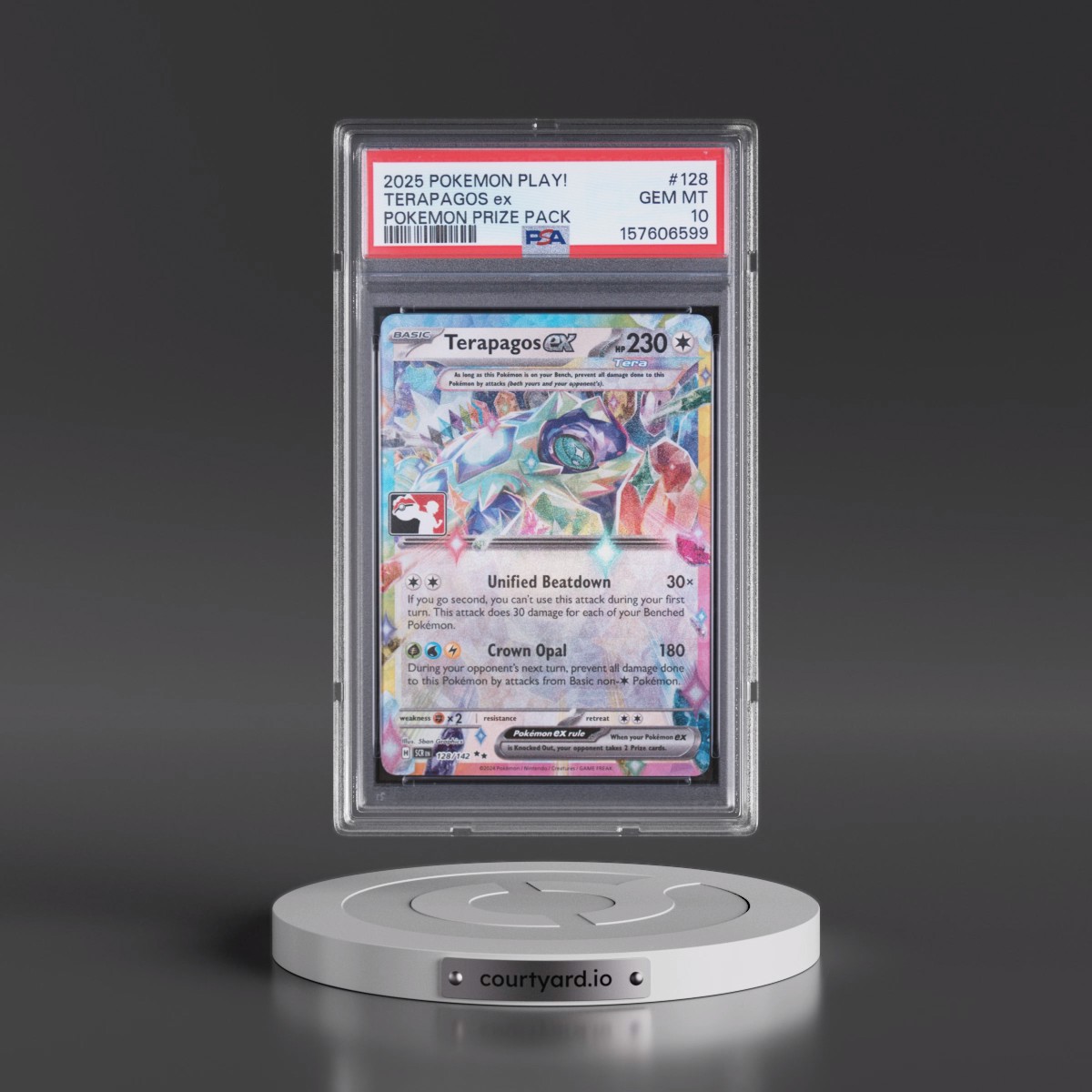 2025 Pokémon Play! Pokémon Prize Pack #128 Terapagos EX - Holo (PSA 10 GEM MINT)