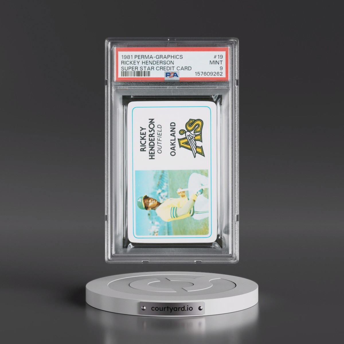 1981 Perma-Graphics Super Star Credit Card #19 Rickey Henderson (PSA 9 MINT)